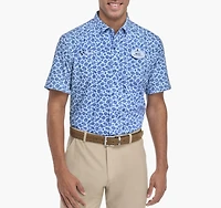 Men's Short Sleeve Button Front Resort Logo Print Woven Shirts