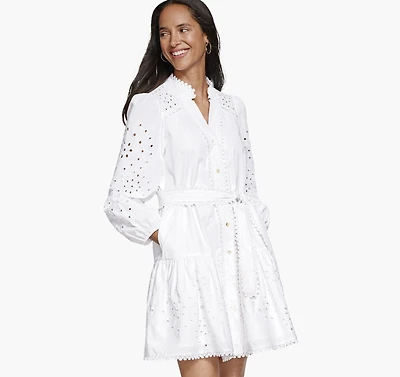 Button-Front Eyelet Dress