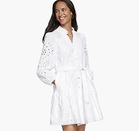 Button-Front Eyelet Dress