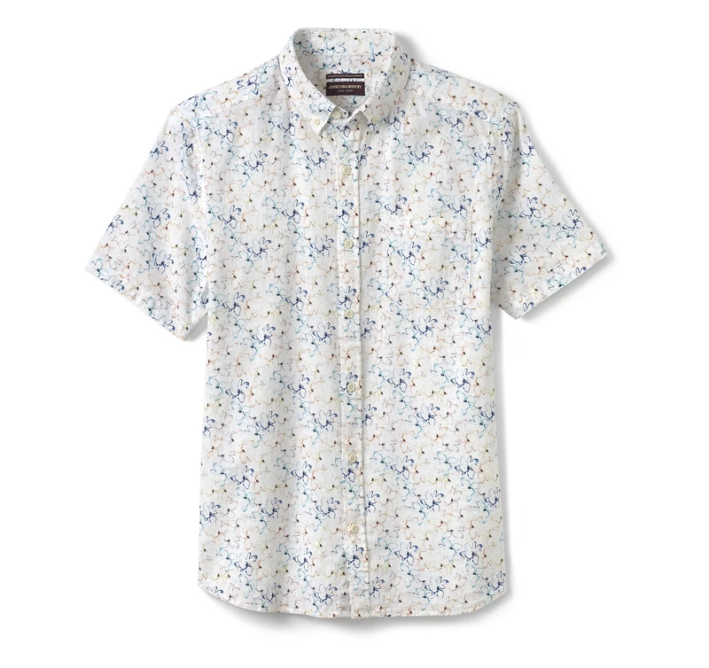 Cotton-Linen Short-Sleeve Print Shirt