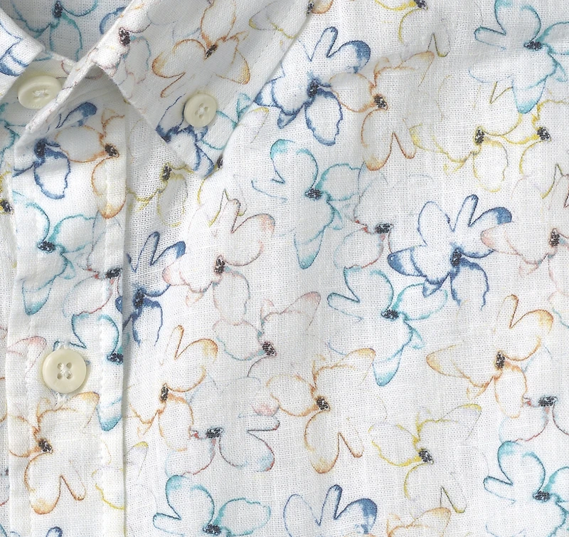 Cotton-Linen Short-Sleeve Print Shirt