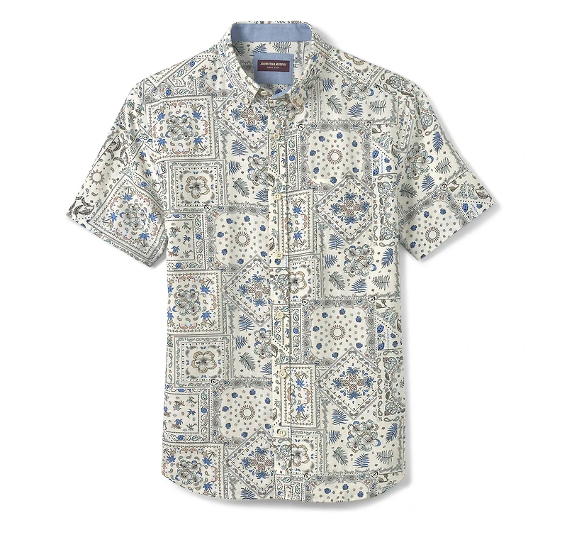 Linen-Blend Short-Sleeve Print Shirt