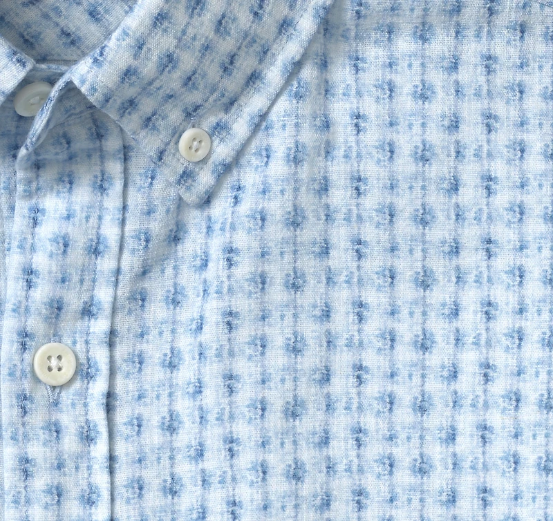 Cotton-Linen Short-Sleeve Print Shirt