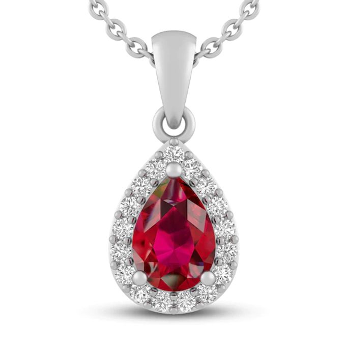 Lab-Created Ruby & White Sapphire Necklace Sterling Silver 18"