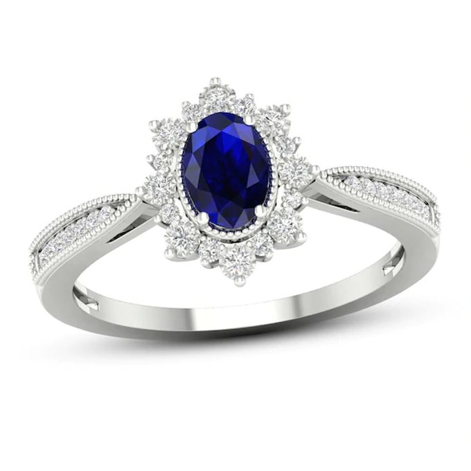 Blue Sapphire & Diamond Ring 1/10 ct tw 10K White Gold