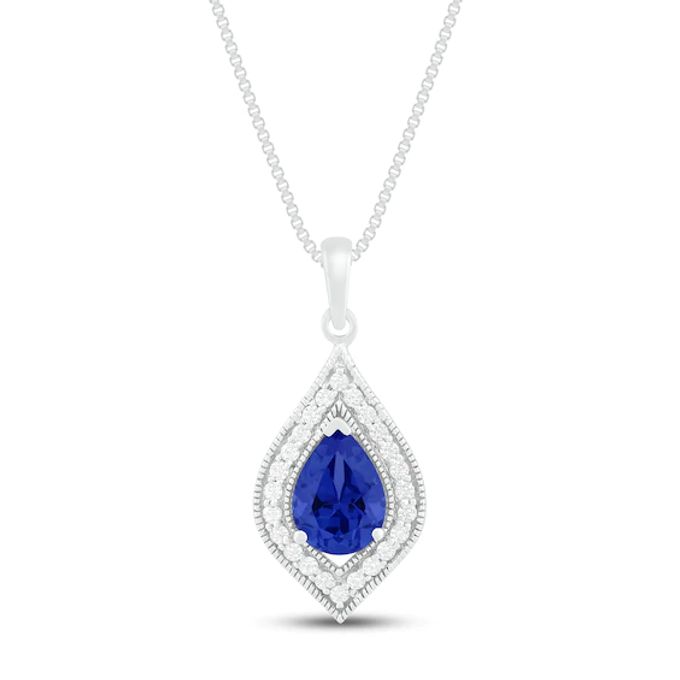 Blue & White Lab-Created Sapphire Necklace Sterling Silver 18"