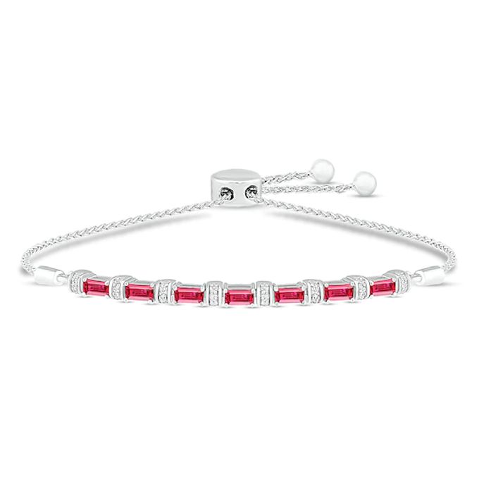 Lab-Created Ruby & White Lab-Created Sapphire Bolo Bracelet Sterling Silver