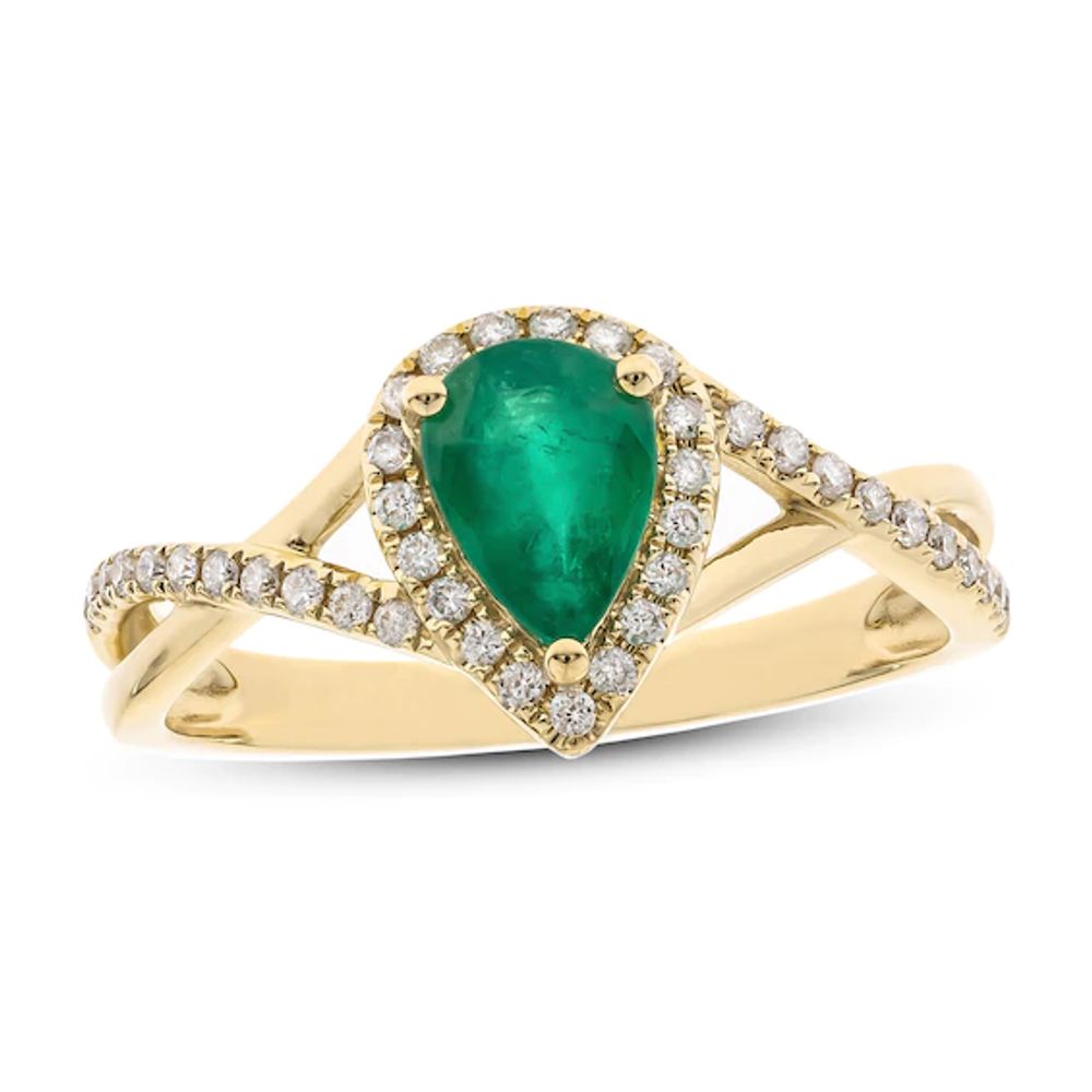 Kay Emerald Twist Ring 1/5 ct tw Diamonds 10K Yellow Gold