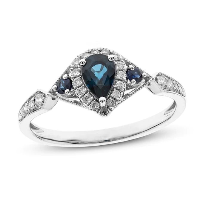 Blue Sapphire Ring 1/6 ct tw Diamonds 10K White Gold