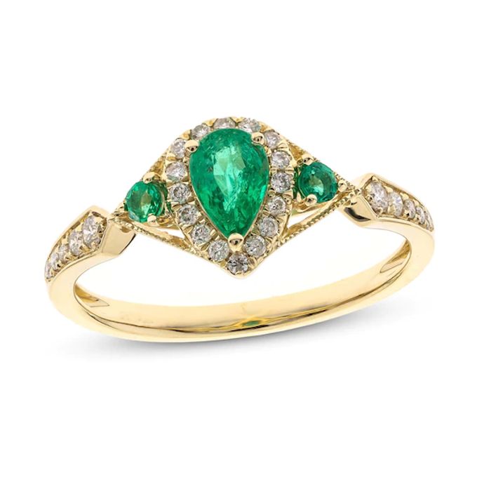 Emerald Ring 1/6 ct tw Diamonds 10K Yellow Gold