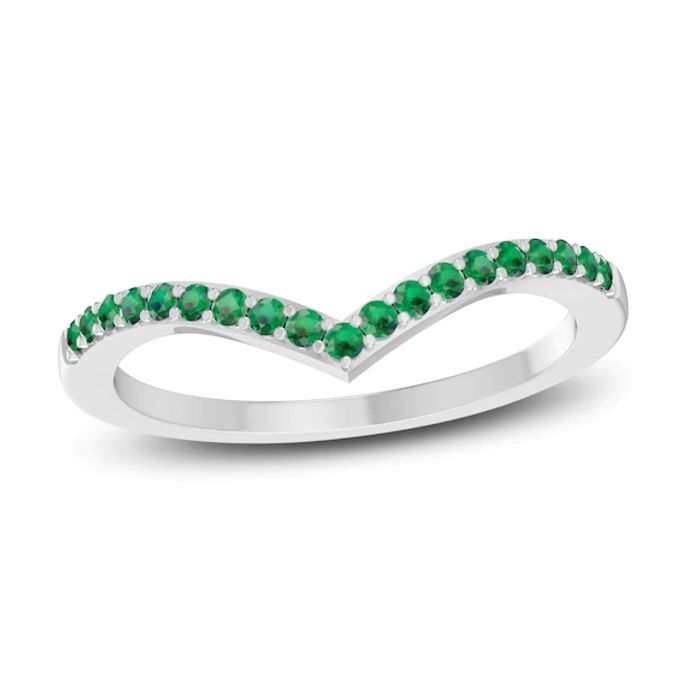 Lab-Created Emerald Chevron Ring Sterling Silver