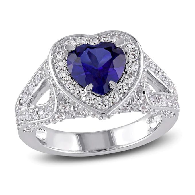 Blue/White Lab-Created Sapphire Heart Ring Sterling Silver