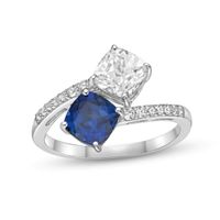 Blue & White Lab-Created Sapphire Two-Stone Ring Sterling Silver