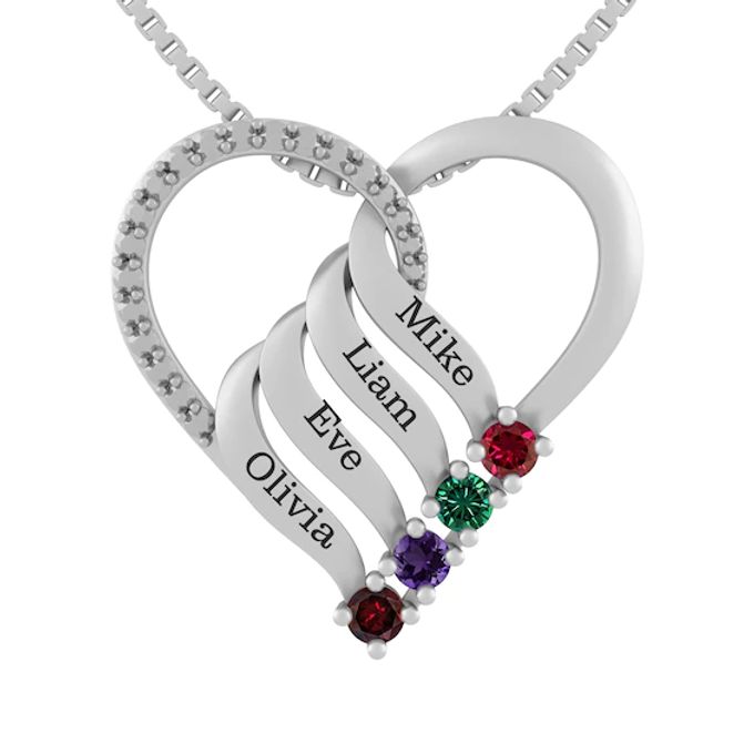 Color Stone Family Heart Necklace