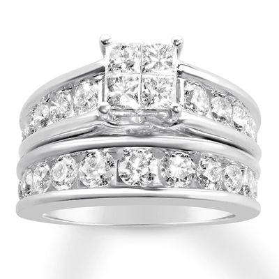 Diamond Bridal Set 3 ct tw Princess/Round 14K White Gold