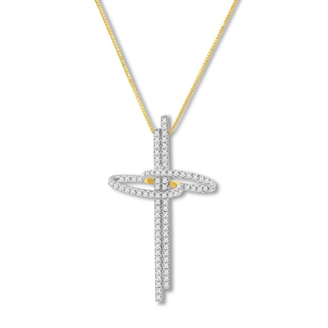 Diamond Cross Necklace 1/2 ct tw Round-cut 10K Yellow Gold 18"