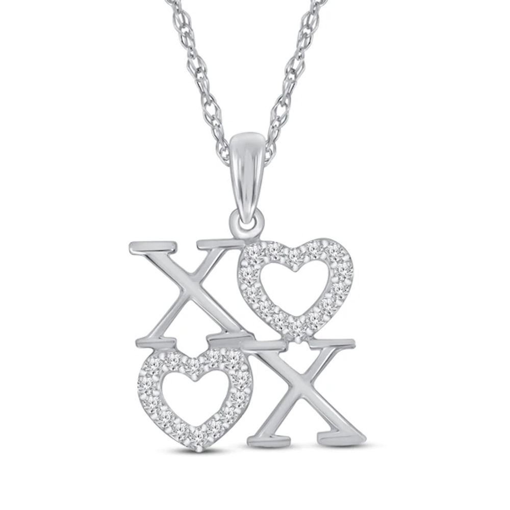 Diamond XO Necklace 1/10 ct tw Sterling Silver 18"