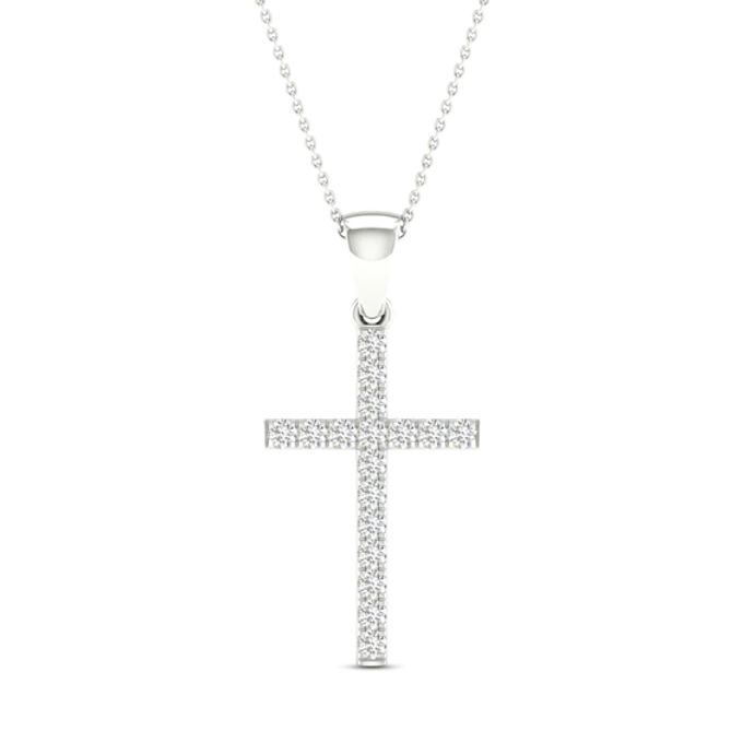 Kay Diamond Cross Necklace 1/5 ct tw Round-Cut Sterling Silver 18"