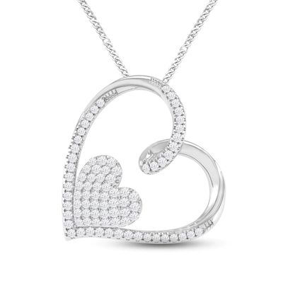 Diamond Heart Necklace 1/4 ct tw Round-cut Sterling Silver 19"