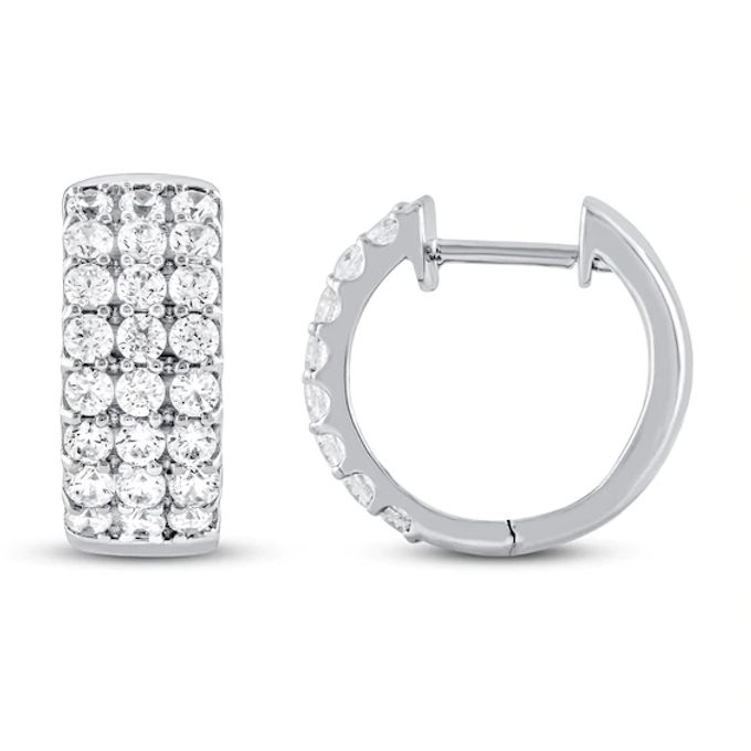 Kay Diamond Hoop Earrings 1 ct tw Round-cut 10K White Gold