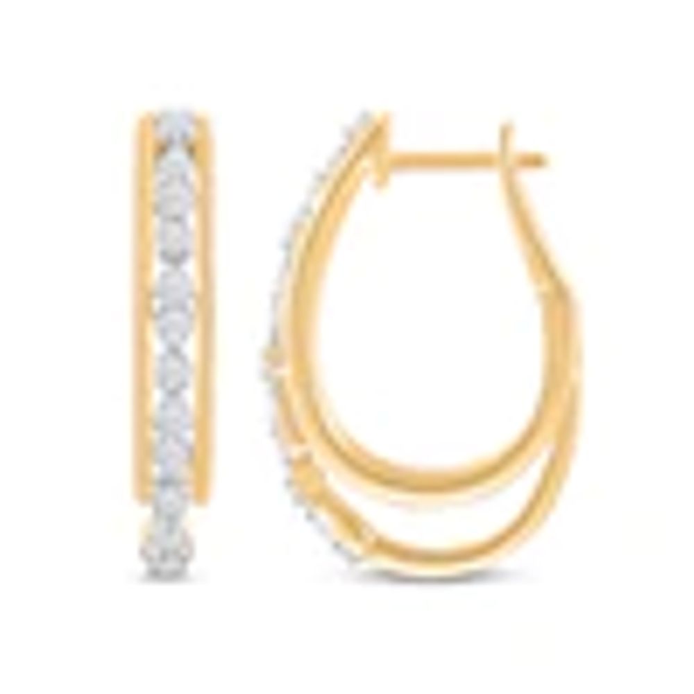 Kay Diamond Oval Hoop Earrings 1/4 ct tw Round-Cut 10K Yellow Gold