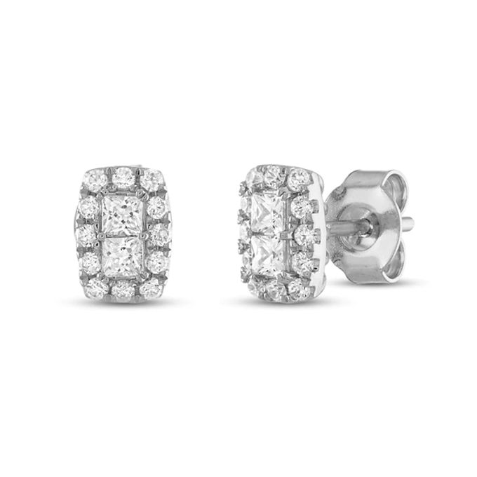 Forever Connected Diamond Stud Earrings 3/8 ct tw Princess & Round-Cut 10K White Gold