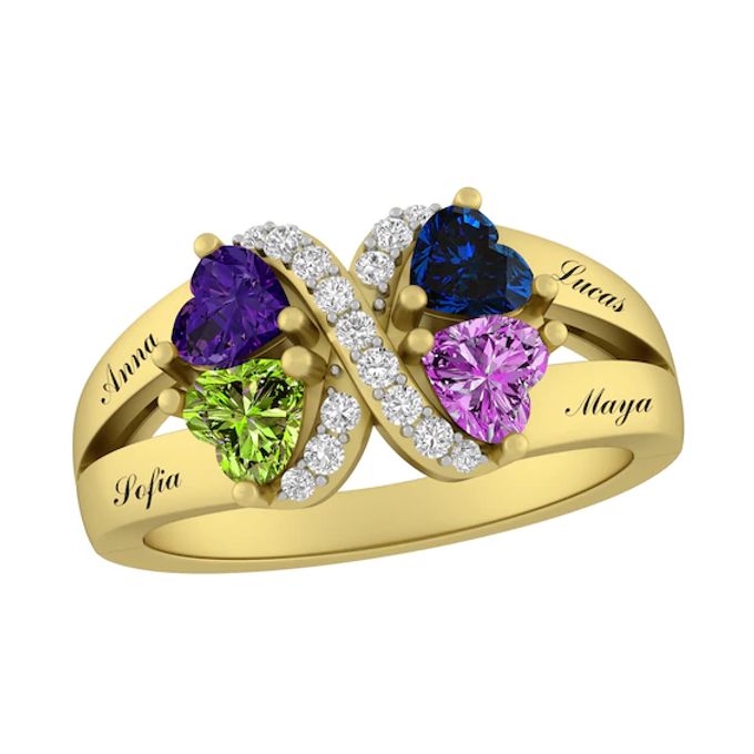 Color Stone Family Heart Ring