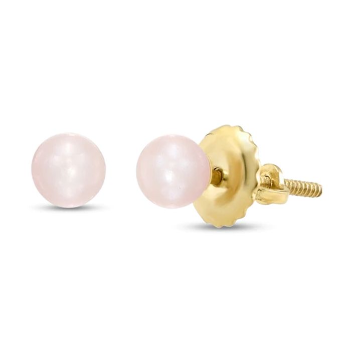 Kay Children's Pink Cultured Pearl Earrings 14K Yellow Gold