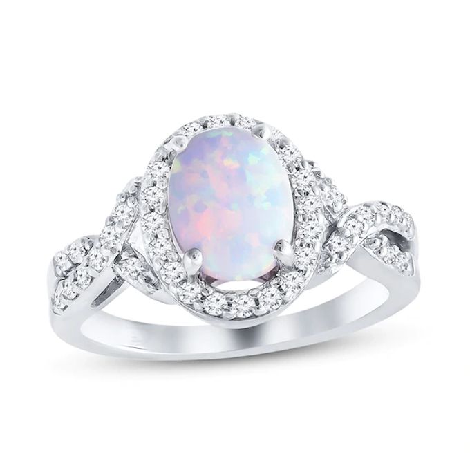 Kay Lab-Created Opal Ring Lab-Created Sapphires Sterling Silver