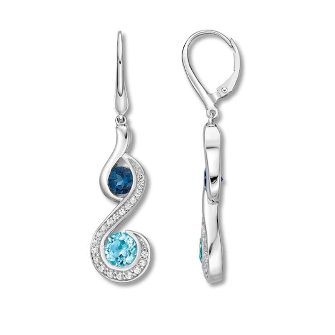 Blue Topaz & Lab-Created Sapphire Earrings Sterling Silver