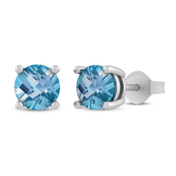 Swiss Blue Topaz Stud Earrings Sterling Silver