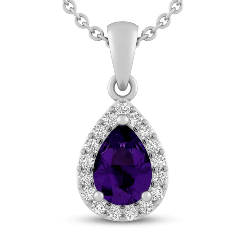 Amethyst & White Lab-Created Sapphire Necklace Sterling Silver 18"