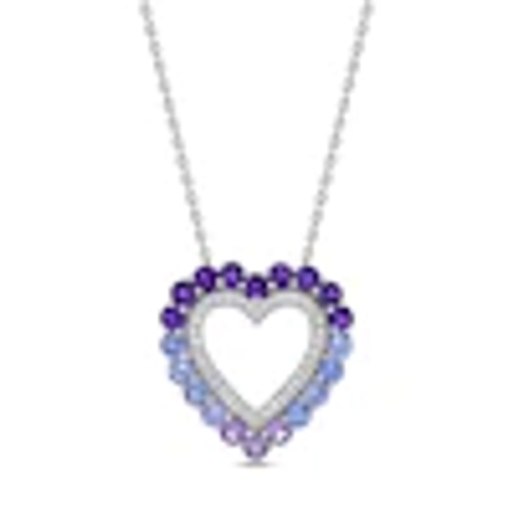 Kay Vibrant Shades Amethyst, Tanzanite, White Lab-Created Sapphire Heart Necklace Sterling Silver 18"