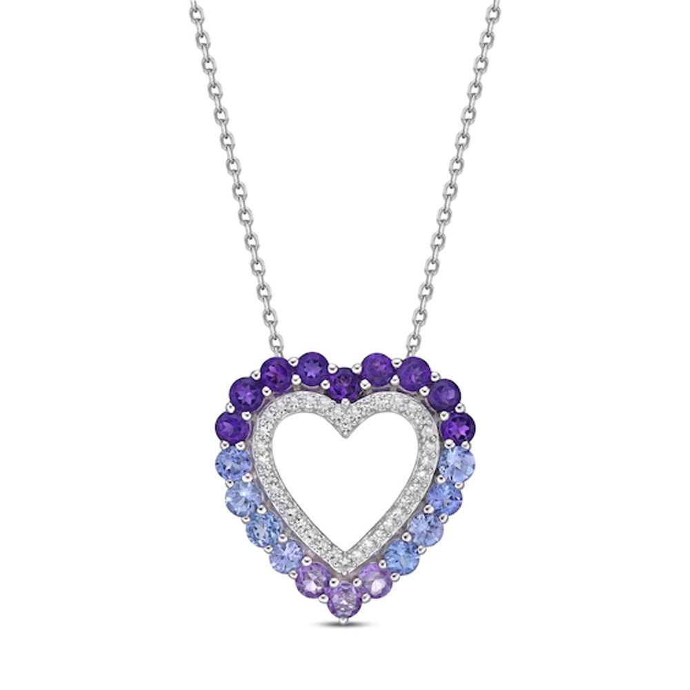 Kay Vibrant Shades Amethyst, Tanzanite, White Lab-Created Sapphire Heart Necklace Sterling Silver 18"