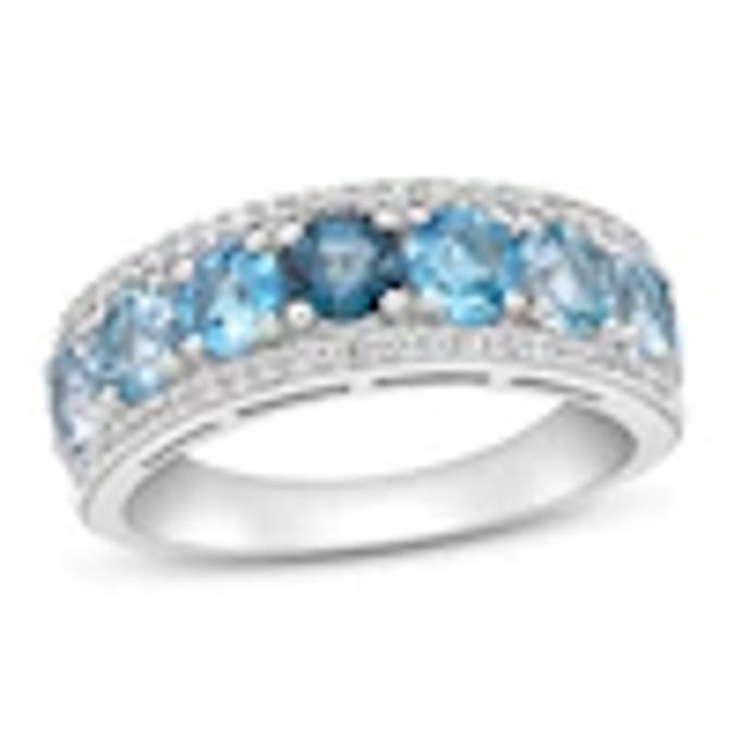 Kay Vibrant Shades Aquamarine, Blue Topaz, White Lab-Created Sapphire Ring Sterling Silver
