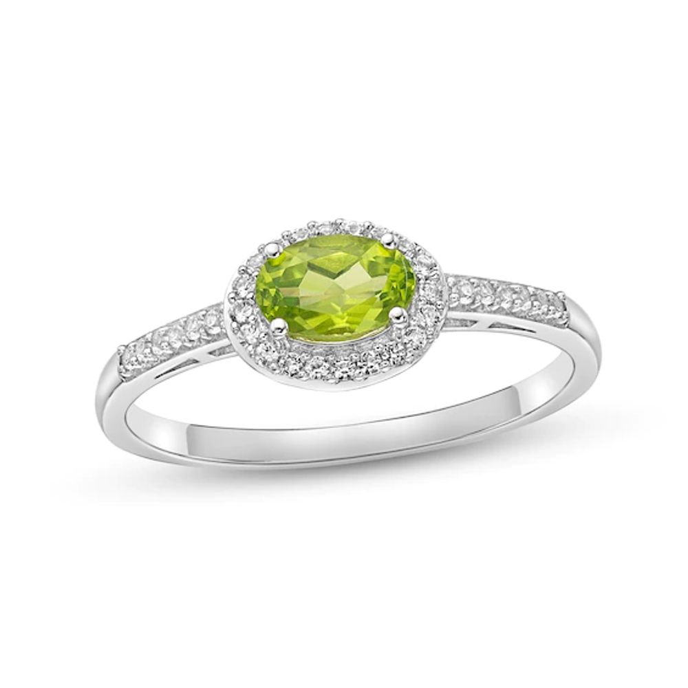 Peridot & White Lab-Created Sapphire Ring Sterling Silver