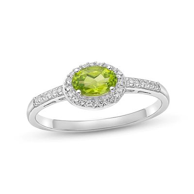 Peridot & White Lab-Created Sapphire Ring Sterling Silver