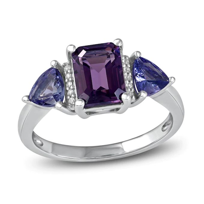 Amethyst, Tanzanite & White Lab-Created Sapphire Ring Sterling Silver