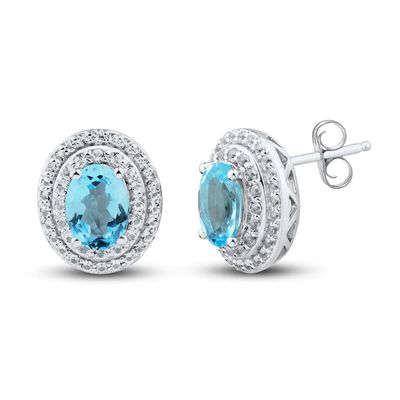 Swiss Blue Topaz & White Lab-Created Sapphire Earrings Sterling Silver