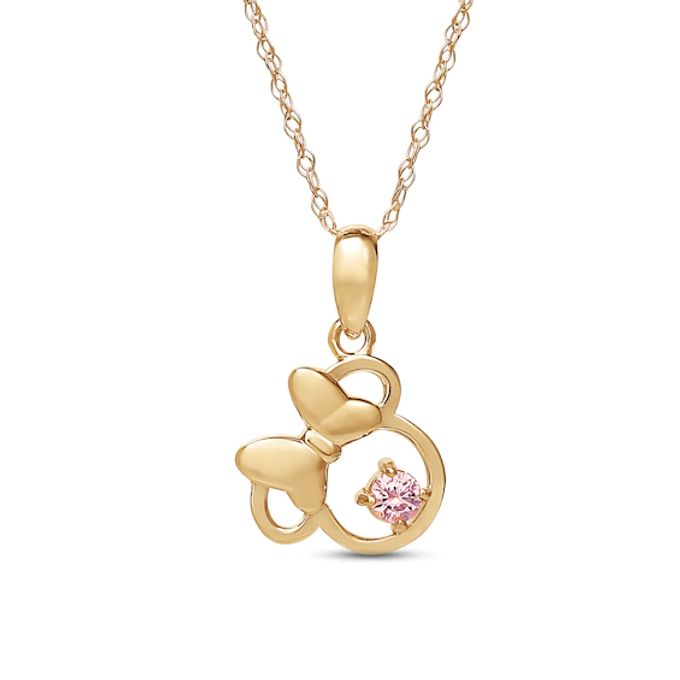 Kay Children's Minnie Mouse Pink Cubic Zirconia Necklace 14K Yellow Gold 13"