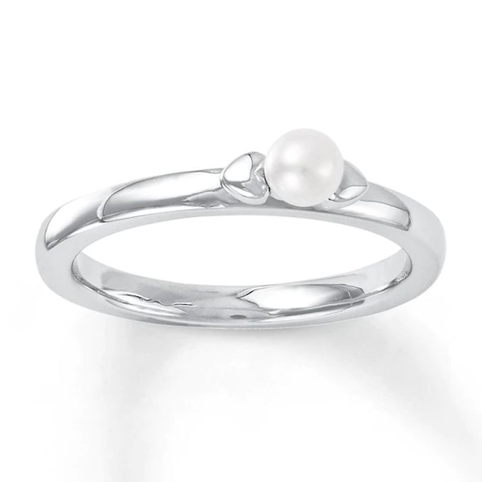 Stackable Heart Ring Cultured Pearl Sterling Silver