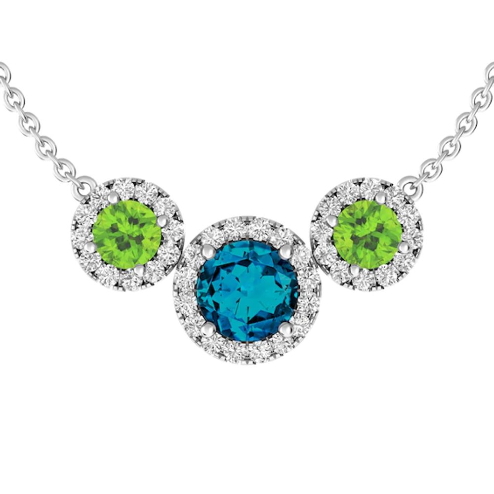 London Blue Topaz and White Topaz and Peridot Fashion Pendant Sterling Silver