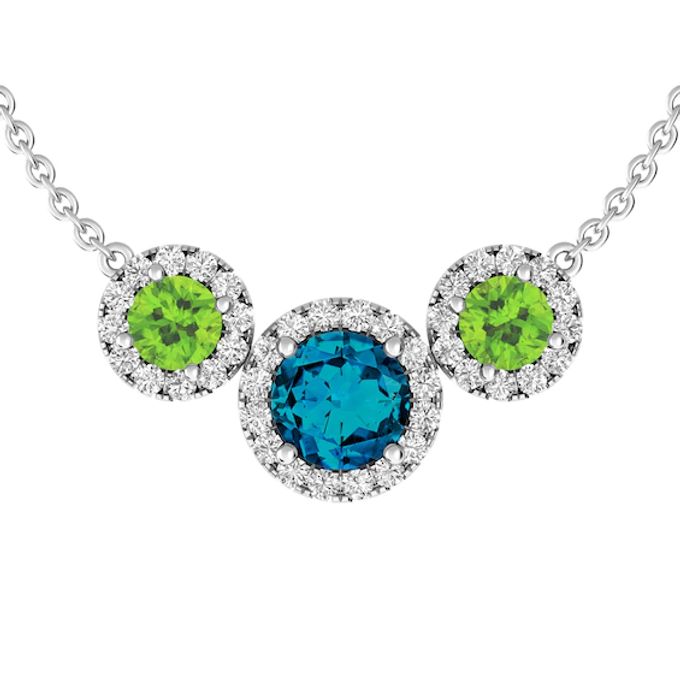 London Blue Topaz and White Topaz and Peridot Fashion Pendant Sterling Silver