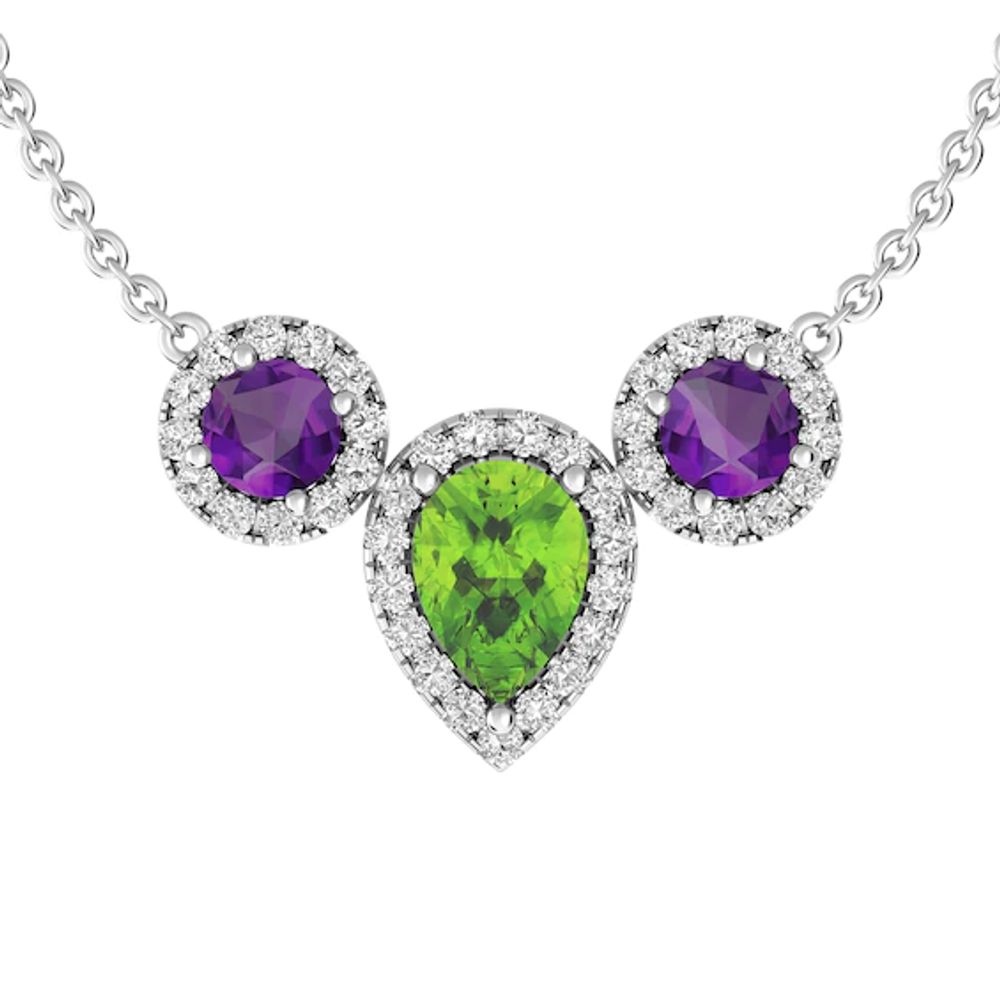 Peridot and White Topaz and Amethyst Fashion Pendant Sterling Silver