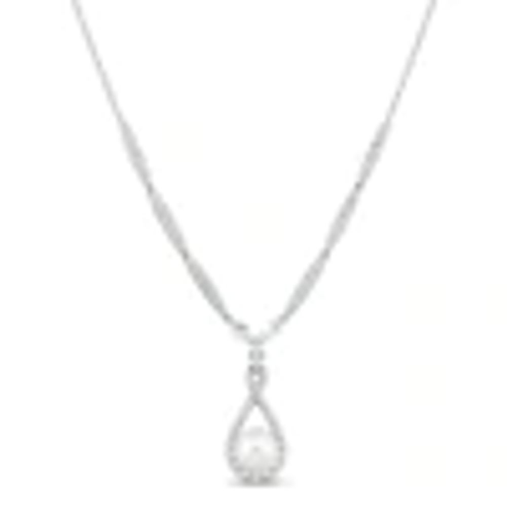 Kay Cultured Pearl & White Lab-Created Sapphire Drop Necklace Sterling Silver 18"