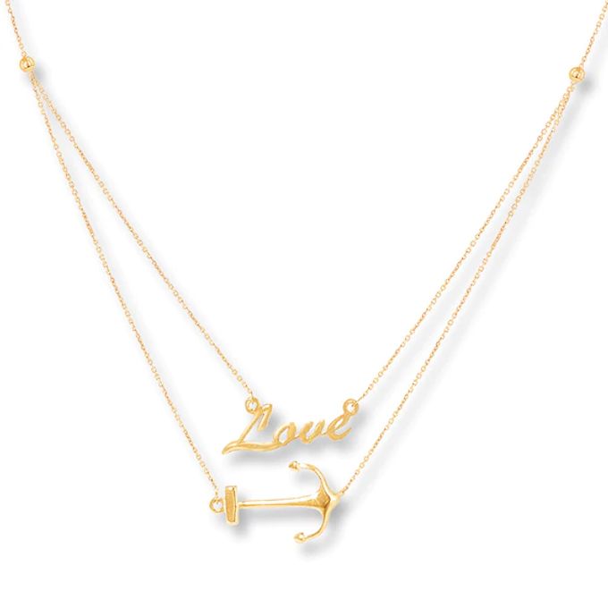 Kay Anchor & Love Layered Necklace 14K Yellow Gold 18"