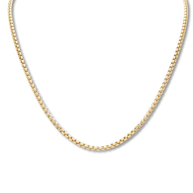 Box Chain Necklace Hollow 14K Yellow Gold 24" Appx. 2.5mm