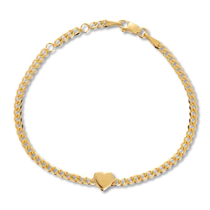 Kay Heart Curb Chain Bracelet 14K Yellow Gold Adjustable