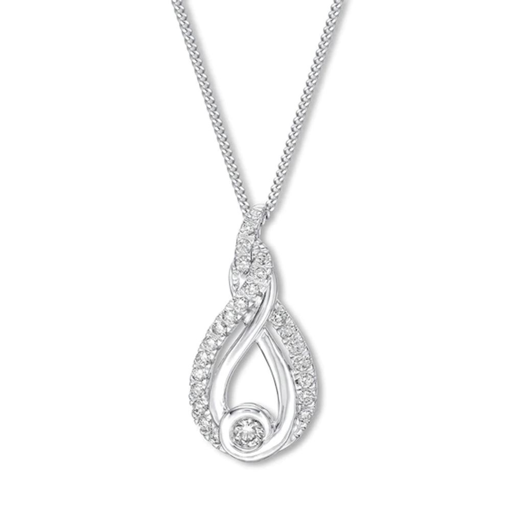 Diamond Three-Stone Swirl Necklace Sterling Silver 18
