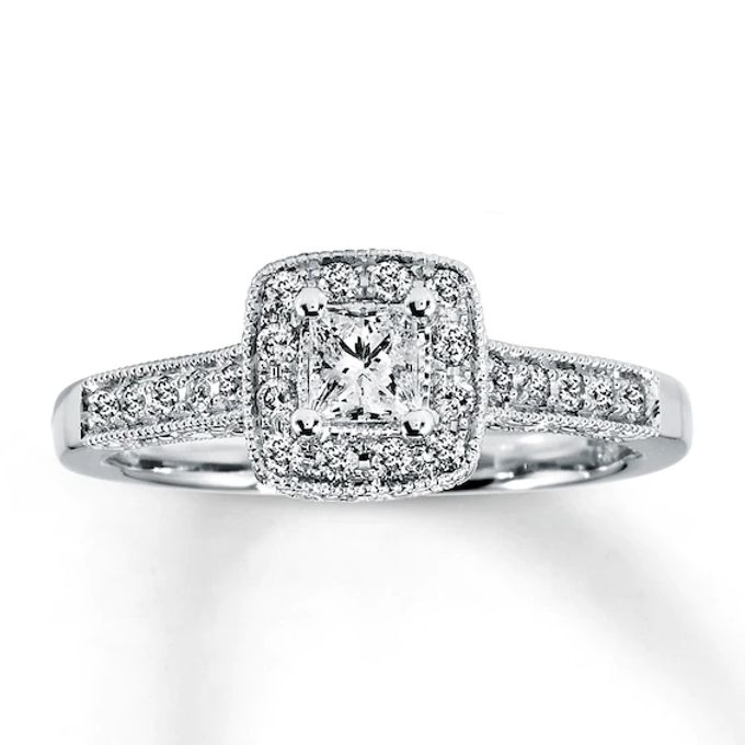 Previously Owned Diamond Engagement Ring / ct tw Princess & Round-cut 14K White Gold